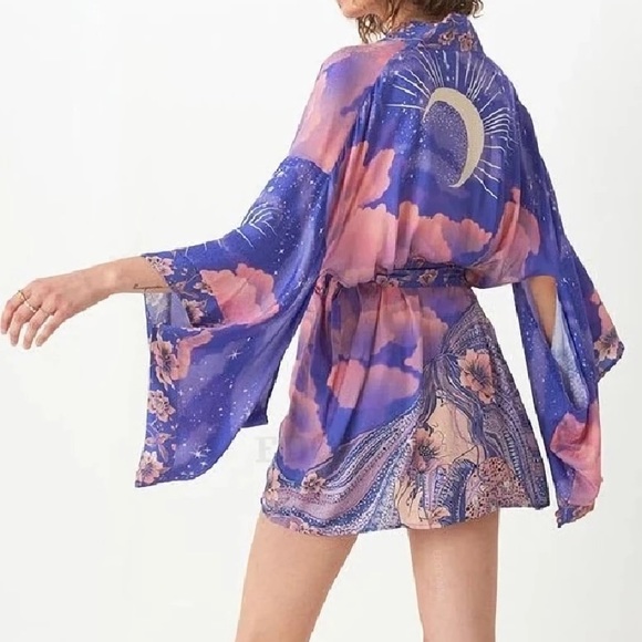 Now In Boho Lunar Cosmos Moon&Stars Kimono Robe - Picture 6 of 9